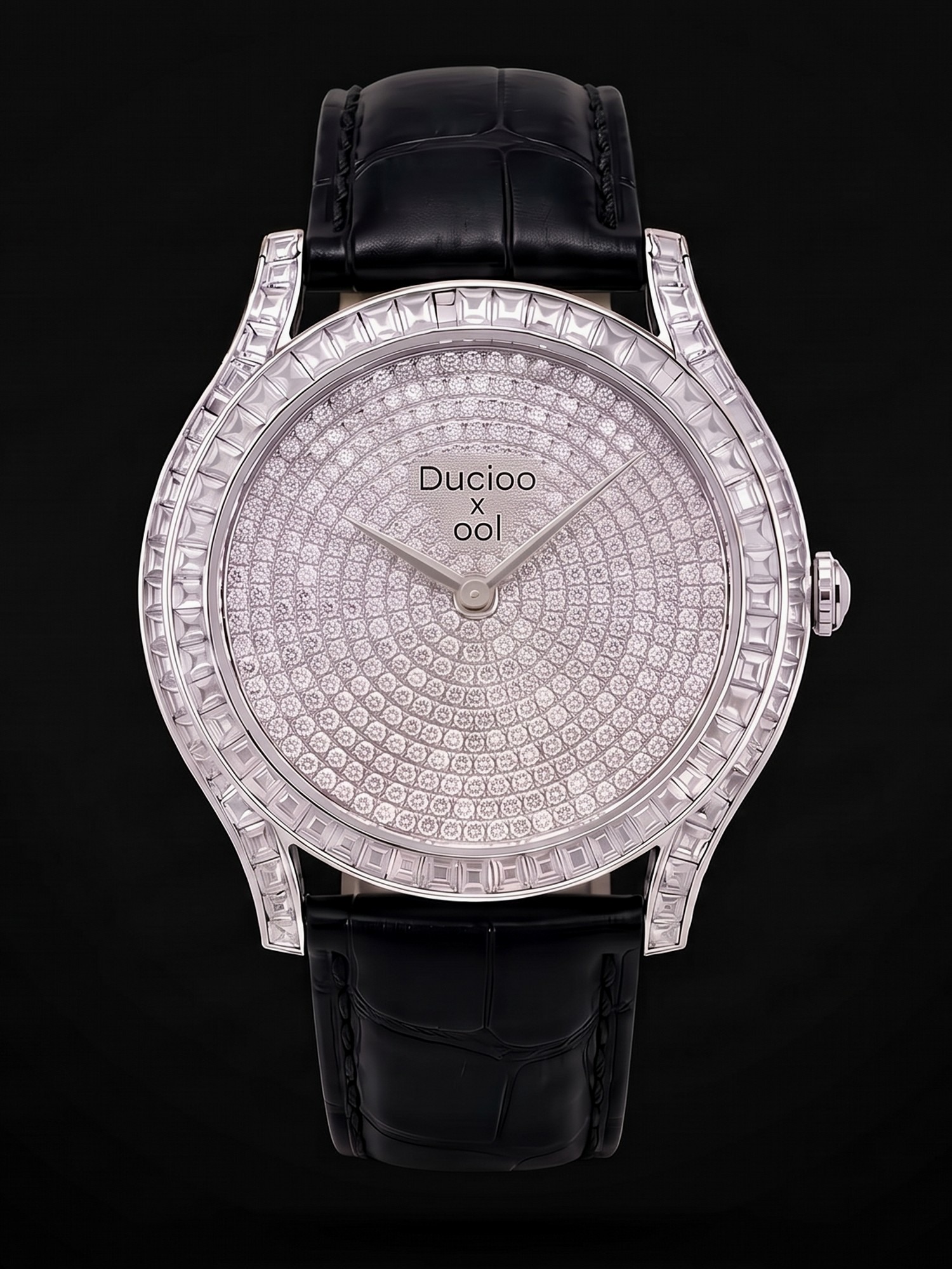 The watch on the black alligator strap.